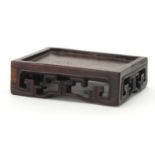 Rectangular Chinese carved hardwood stand, 3.2cm H x 11cm W x 8cm D :For Further Condition Reports