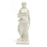 White marble carving of a standing maiden holding a bow and arrow, 62cm high : For Further Condition