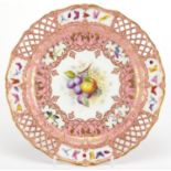 Royal Worcester porcelain cabinet plate with pierced border, hand painted with panels of insects,