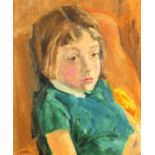 Manner of Vanessa Bell - Portrait of a young girl, oil, mounted and framed, 43cm x 35cm :For Further