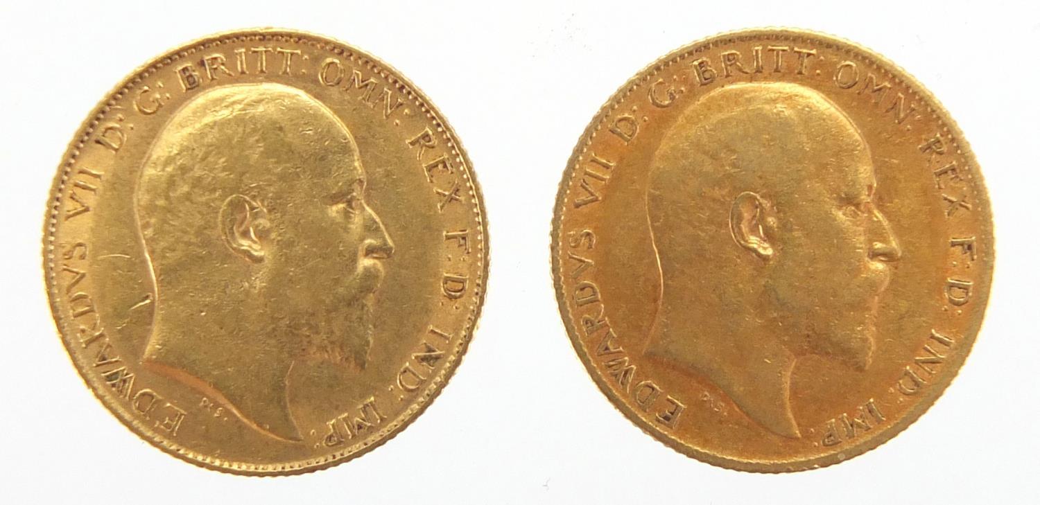 Two Edward VII gold half sovereigns, 1906 and 1909 :For Further Condition Reports Please Visit Our