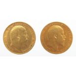 Two Edward VII gold half sovereigns, 1906 and 1909 :For Further Condition Reports Please Visit Our