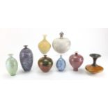 Studio pottery including two vases with crystalline glazes, various impressed marks and initials,