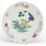 Chinese porcelain dish, hand painted in the famille rose palette with a figure before pine tree, the
