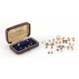 Assorted earrings including 9ct gold examples, some with carved coral, approximate weight 8.0g : For