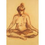 Seated nude female, coloured chalks, bearing an indistinct signature, mounted and framed, 42.5cm x