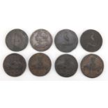Eight late 18th century half penny Conder tokens comprising Warwickshire, Lutwyches and Coventry :