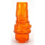 Whitefriars tangerine hooped vase, designed by Geoffrey Baxter, with paper label, 29cm high :For