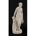 Victorian Copeland Parian statue of a standing semi nude maiden, sculptured by Cheverton,