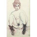 Seated nude woman, ink and watercolour, bearing an indistinct signature and part label verso,