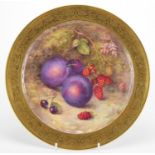 Royal Worcester porcelain cabinet plate hand painted with fruit by Richard Sebright, within a gilt