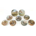 Nine 19th century Prattware pot lids including Belle Vue Pegwell Bay, Hide and Seek and The Wolf and