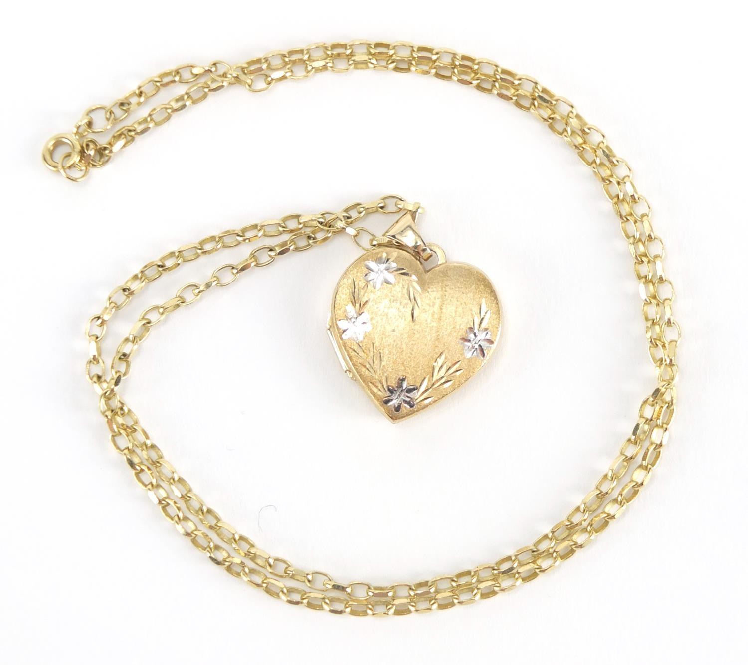 9ct gold love heart locket on a 9ct gold necklace, approximate weight 7.8g : For Further Condition