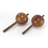 Pair of tribal interest calabash maracas from Trinidad and Tobago, 29cm in length :For Further