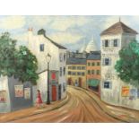 French street scene, oil on canvas, bearing a signature Adrion, framed, 62cm x 47.5cm :For Further