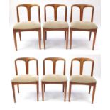 Set of six Uldum Møbelfabrik Juliane teak dining chairs by Johannes Andersen, labels to the bases,