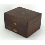 Victorian rosewood workbox with brass inlay, fitted interior and base drawer, 18.5cm H x 31cm W x