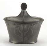 German Art Nouveau pewter pot and cover by Kayserzinn, with stylised floral motifs, factory marks