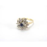 18ct gold diamond and sapphire flower head ring, size L, approximate weight 3.5g : For Further