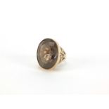 Large 9ct gold smoky quartz ring, size M, approximate weight 14.4g : For Further Condition Reports