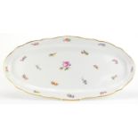 Meissen porcelain fish platter hand painted with flowers, blue cross sword marks and impressed U27