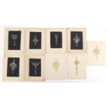 Nine early 20th century pendant designs, each watercolour onto card, unframed, each 10.5cm x 8.
