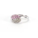 14ct white gold dress ring, set with pink and green stones, size N, approximate weight 3.5g : For