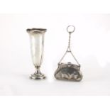 Victorian silver concertina coin purse and a silver fluted vase, various hallmarks, the largest 16cm