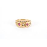 Victorian 15ct gold seed pearl and ruby ring, size K, approximate weight 1.7g :For Further Condition