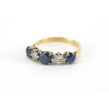 Unmarked gold sapphire and diamond five stone ring, size K, approximate weight 2.6g :For Further
