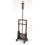 Chinese carved rosewood adjustable standard lamp, 156.5cm high (when down) : For Further Condition