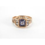 Art Deco unmarked gold blue stone and white sapphire ring, size K, approximate weight 3.4g :For