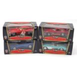 Four Burago Special Collection die cast vehicles with boxes, scale 1:18, Mercedes Benz, Bugatti,