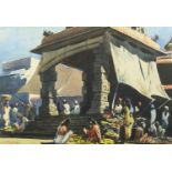 Gideon Devapriam Thyaga Raj - Indian market, watercolour, mounted and framed, 49cm x 34cm :For