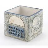 Troika St Ives pottery square section planter, hand painted and incised with a geometric design by