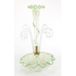 Victorian green Vaseline glass epergne with trailed decoration, 49cm high : For Further Condition