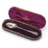 Victorian silver Christening spoon, by Goldsmiths & Silversmiths Company, London 1888, housed in a