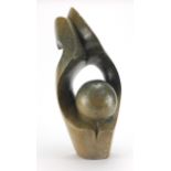 C Moffat, Zimbabwean school, modernist green opal stone abstract sculpture, initials to the reverse,