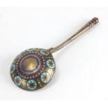 Russian silver and champlevé enamel spoon, by Ivan Vonifatiyevich Konstaninov, enamelled with