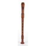 German three piece fruitwood recorder by Herwiga, impressed Herwiga Chor, 46.5cm in length :For