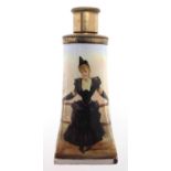 19th century continental enamel scent bottle with silver mounts, hand painted with a female