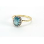 18ct gold blue stone and diamond ring, size P, approximate weight 2.9g : For Further Condition