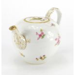 19th century Meissen porcelain teapot, hand painted with floral sprays, blue cross sword marks to