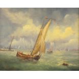 Jan Redert - Ships on choppy seas, oil on board, inscribed verso, framed, 23.5cm x 18.5cm : For