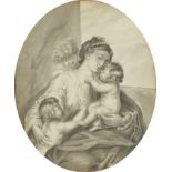 After Louis Marin Bonnet - Female with young children 19th century pencil, mounted and framed,