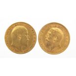Two gold half sovereigns comprising Edward VII 1904 and George V 1912 :For Further Condition Reports