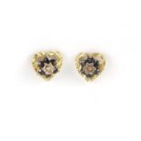 Pair of 9ct gold sapphire and diamond love heart earrings, 8mm in length, approximate weight 1.