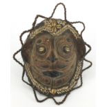 Papua new Guinea Sepik River turtle shell mask, hand painted and inset with cowrie shells, 32cm x