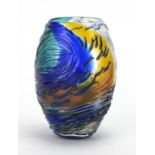 Helen Millard cameo glass vase of ovoid form, decorated with fish, etched Helen Millard 2007 to