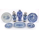 Chinese porcelain including blue and white baluster vase and blue and white dishes, the largest 27.